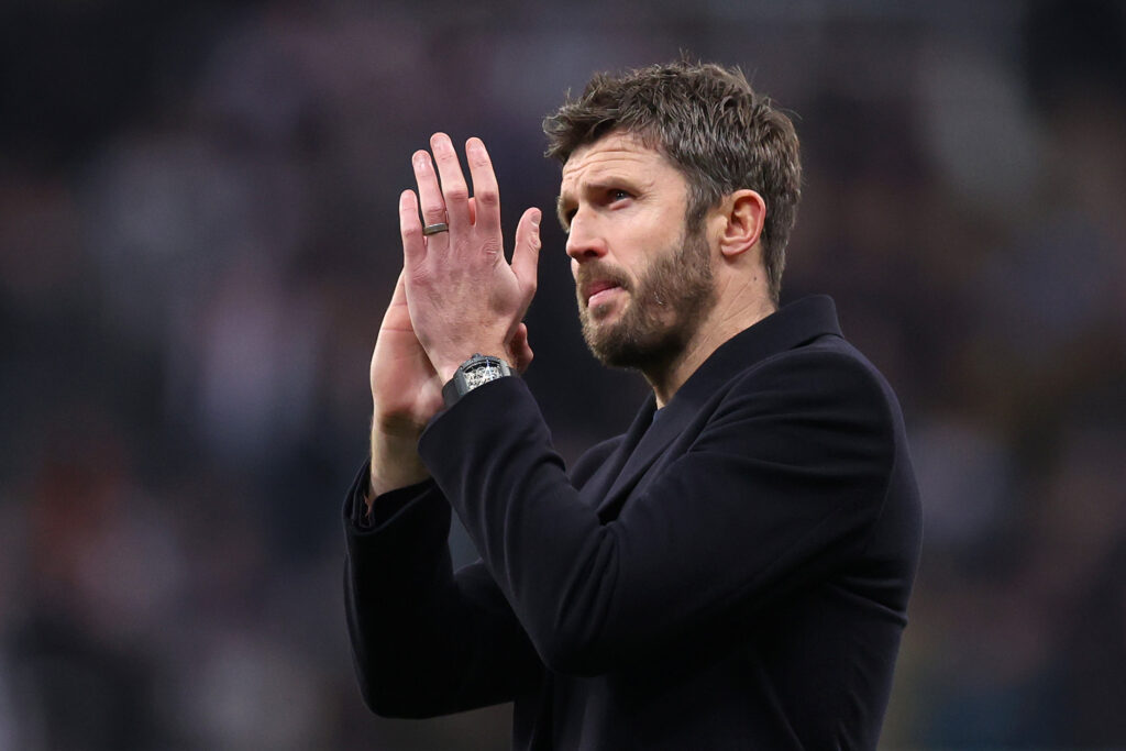 Michael Carrick applauds the travelling Man United fans after losing to Newcastle.