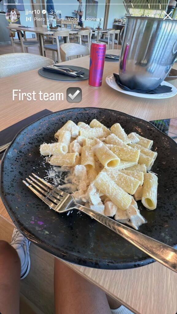 Rigatoni in a bowl on JJ Gabriel's Instagram story.