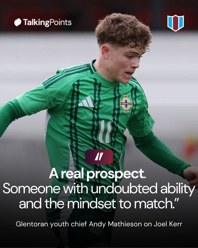 Joel Kerr of Northern Ireland controls the ball during the U16 Victory Shield match between Northern Ireland and Republic of Ireland at Broadwood Stadium on October 13, 2024 in Cumbernauld, Scotland.