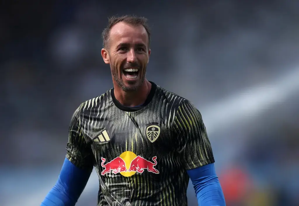 Leeds United goalkeeper Alex Cairns warms up before a match
