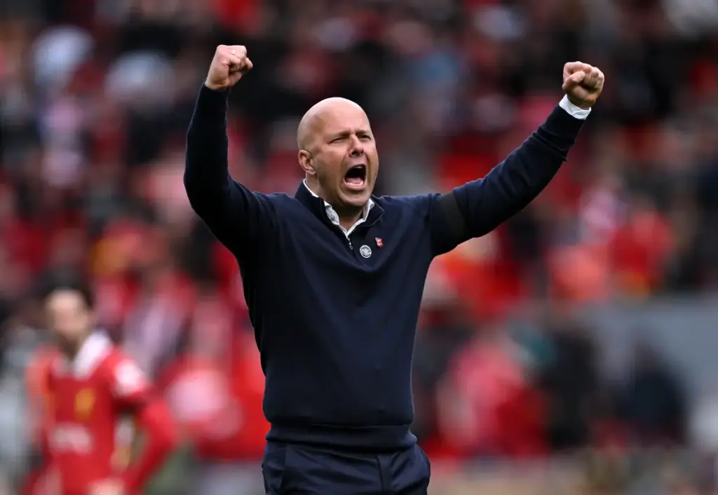 Liverpool manager Arne Slot celebrates victory