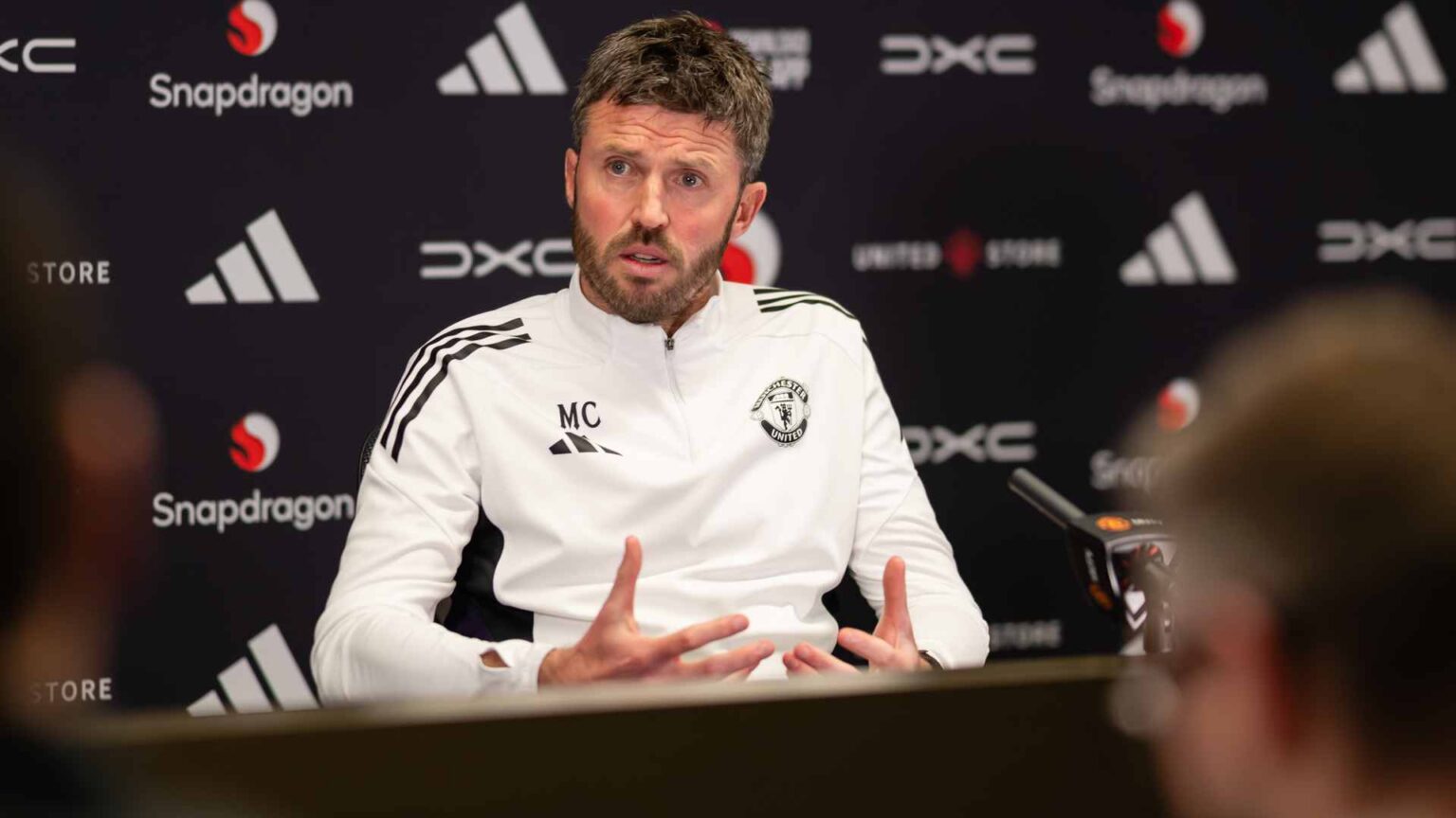 When is Michael Carrick's pre-Leeds press conference?