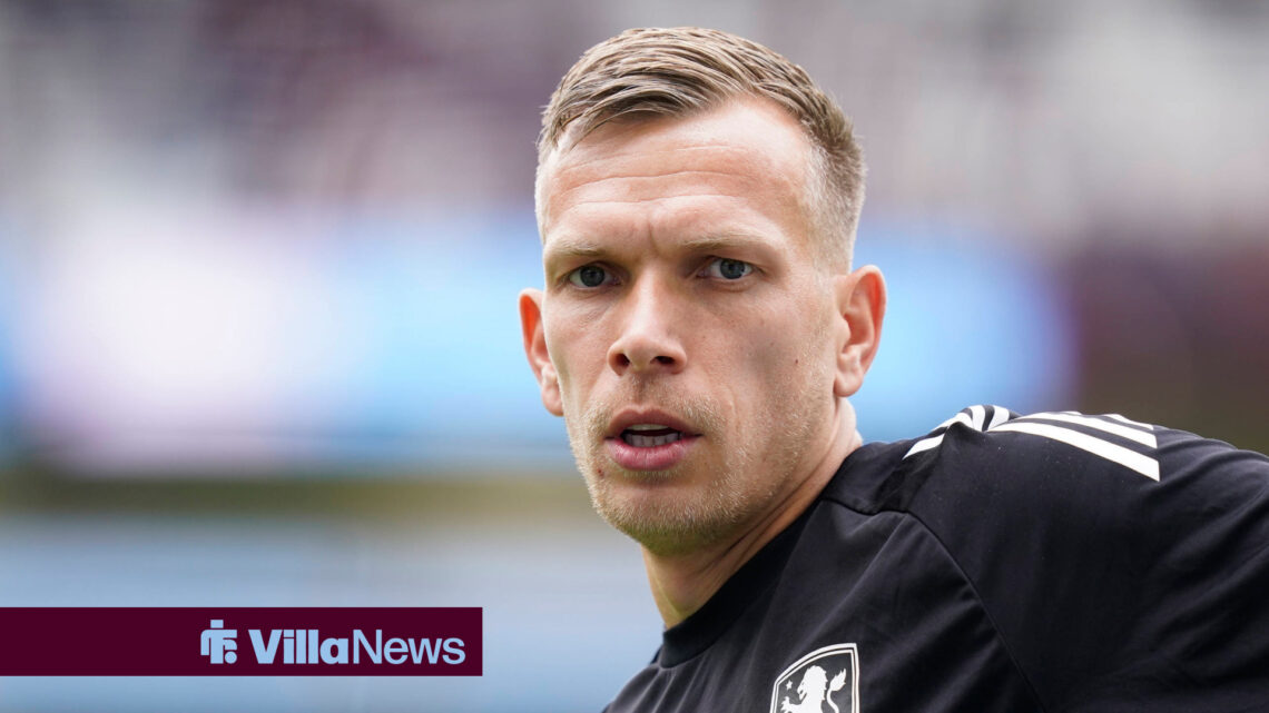 Birmingham, England, 16th August 2025. Marco Bizot of Aston Villa warms up during the Aston Villa vs Newcastle United Premier League match at Villa...