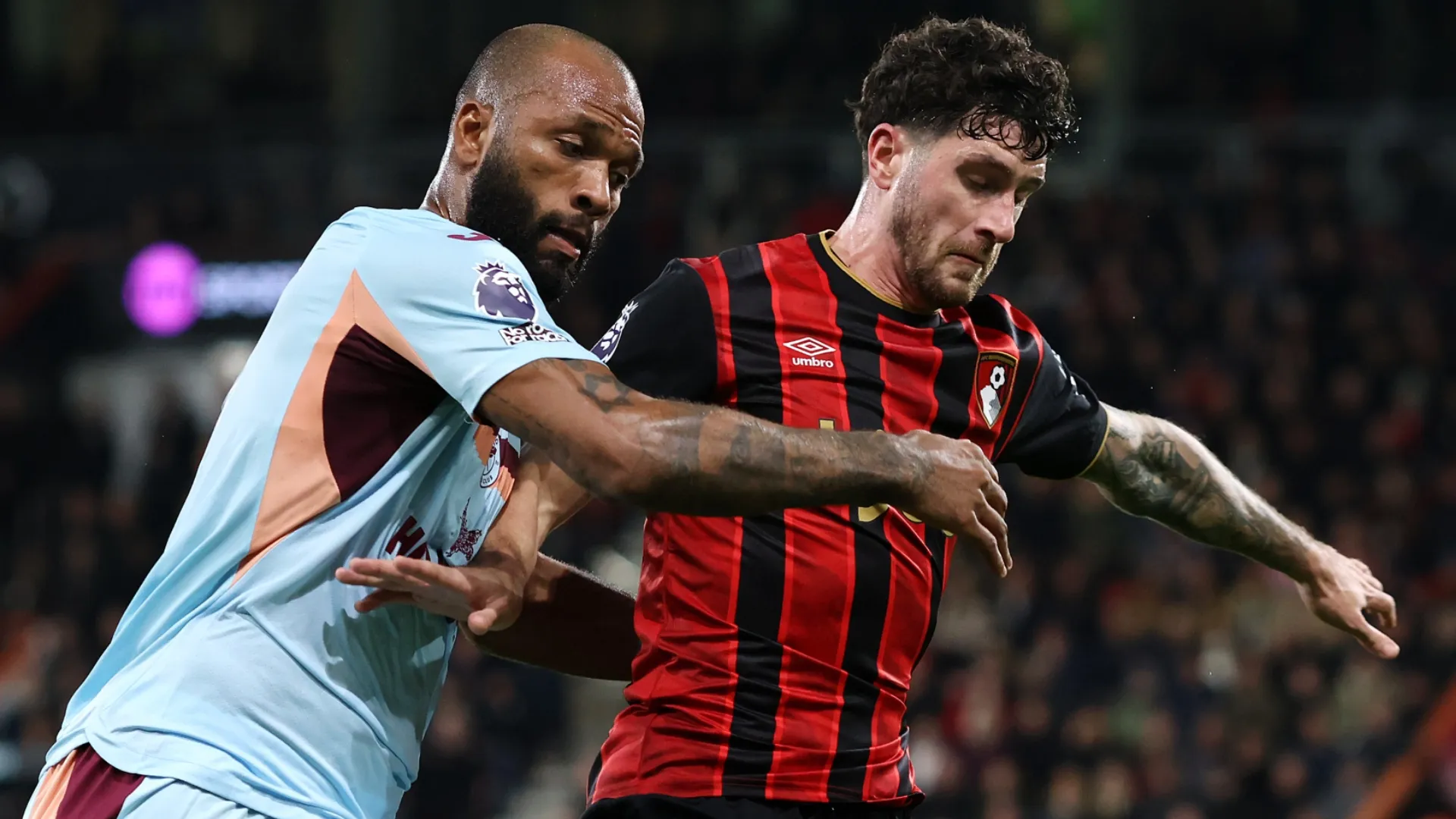 Bournemouth defender Marcos Senesi, battling with Brentford's Igor Thiago