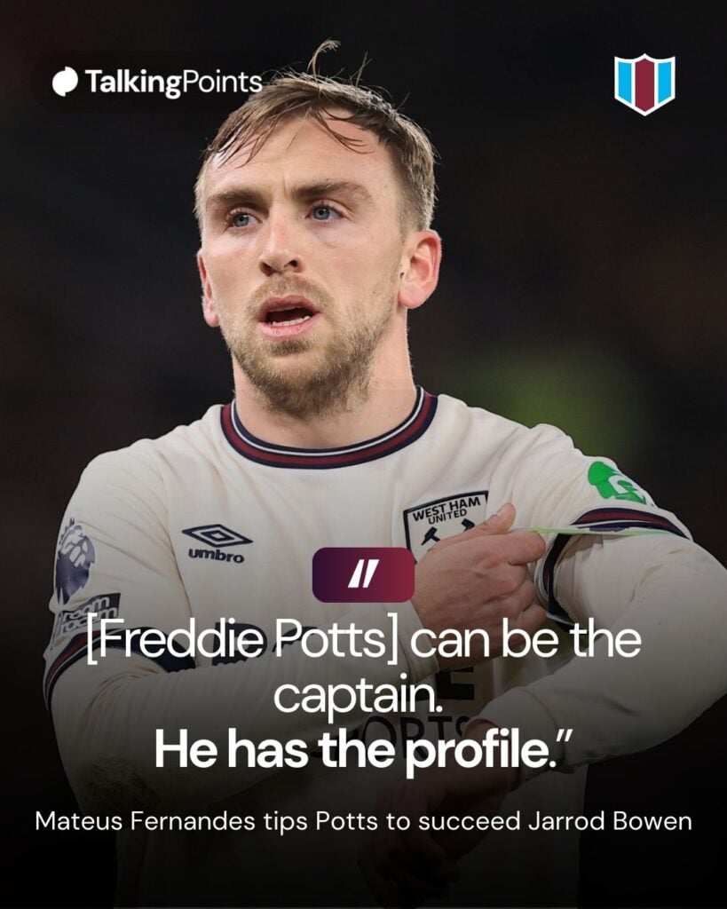 Jarrod Bowen of West Ham United adjusts his captain's armband during the Premier League match between Manchester United and West Ham United at Old Trafford on December 4, 2025 in Manchester, England.