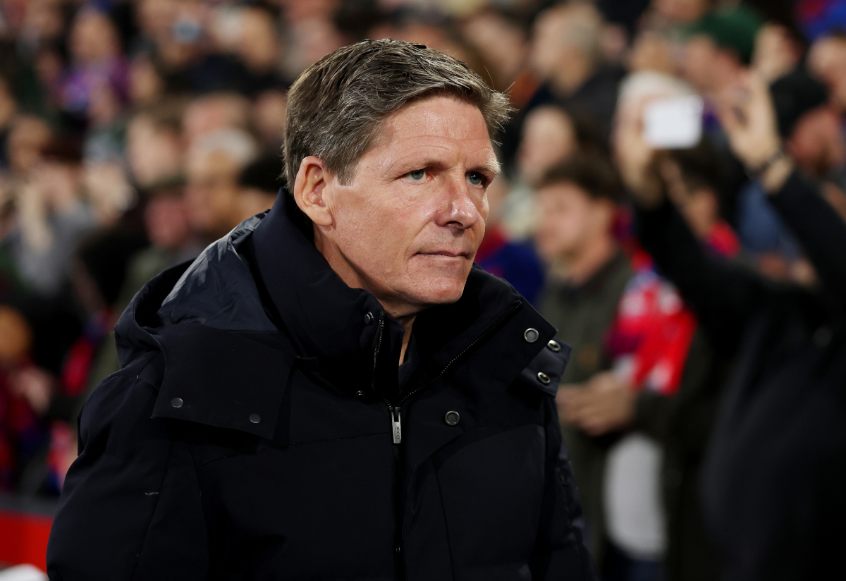 LONDON, ENGLAND - APRIL 09: Oliver Glasner, Manager of Crystal Palace, looks on prior to the UEFA Conference League 2025/26 Quarter-Final Leg One match between Crystal Palace FC and ACF Fiorentina at Selhurst Park on April 09, 2026 in London, England. (Photo by Ryan Pierse/Getty Images)
