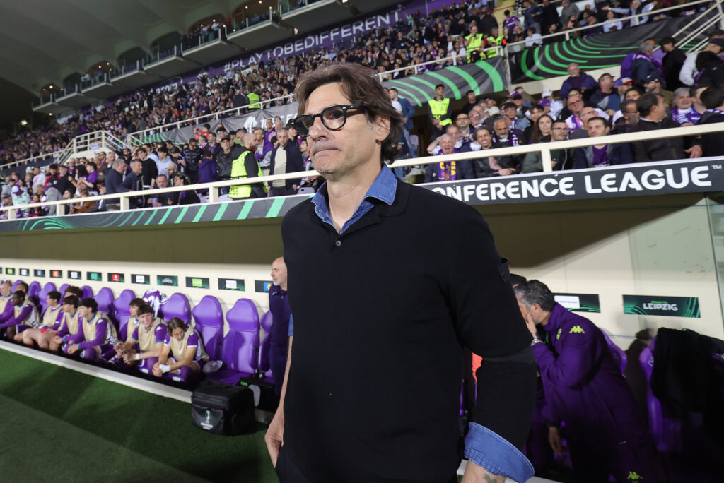 FLORENCE, ITALY - APRIL 16: Paolo Vanoli manager of ACF Fiorentina looks on during the UEFA Conference League 2025/26 Quarter-Final Leg Two match between ACF Fiorentina and Crystal Palace FC at Stadio Artemio Franchi on April 16, 2026 in Florence, Italy. (Photo by Gabriele Maltinti/Getty Images)