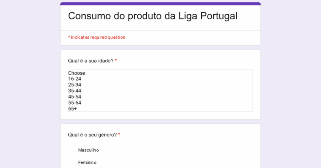 Consumo do produto da Liga Portugal