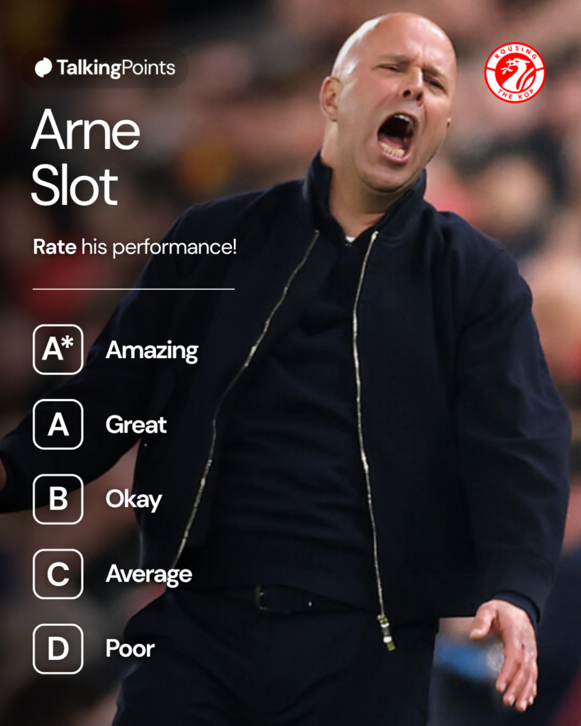 
Arne Slot reacts with frustration during Liverpool's UEFA Champions League last-16 second-leg match against Galatasaray at Anfield (Credit: Getty Images/Carl Recine).
