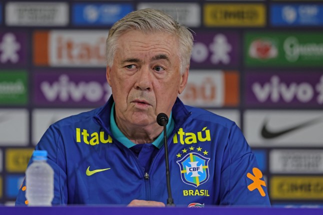 ELIMINAT?RIAS-FIFA-2026 Mandatory Credit: Photo by Heuler Andrey/SPP/Shutterstock (15349836c) Arena Corinthians Carlo Ancelotti, coach of the Brazilian National Team, during a press conference at Arena Corinthians, this Monday 09. The team is preparing to face Paraguay in the 16th round of the South American qualifiers for the 2026 FIFA World Cup. 30761 (Heuler Andrey / SPP) FIFA 2026 Qualifiers - Brazilian National Team Press Conference, Arena Corinthians, Sao Paulo, Brazil - 09 Jun 2025