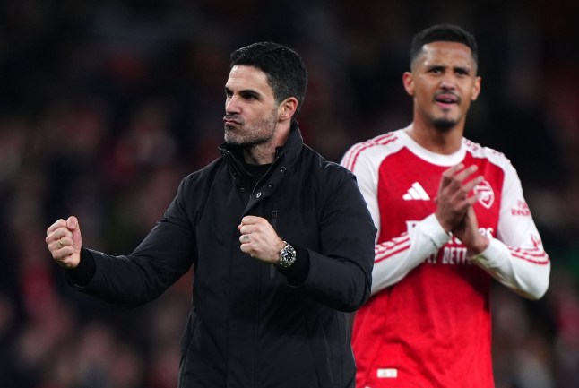 Arsenal manager Mikel Arteta (left) celebrates following the UEFA Champions League match at the Emirates Stadium, London. Picture date: Tuesday March 17, 2026. PA Photo. Photo credit should read: Bradley Collyer/PA Wire. RESTRICTIONS: Use subject to restrictions. Editorial use only, no commercial use without prior consent from rights holder.