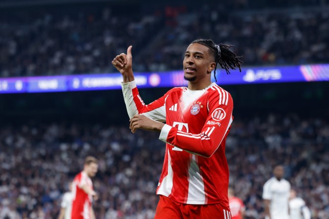 MADRID, SPAIN - APRIL 07: Michael Olise of Bayern Munich gestures during the UEFA Champions League 2025/26 Quarter-finals First Leg match between Real Madrid C.F. and Bayern Munich at Bernabeu stadium on April 07, 2026, in Madrid, Spain. (Photo By Dennis Agyeman/Europa Press via Getty Images)