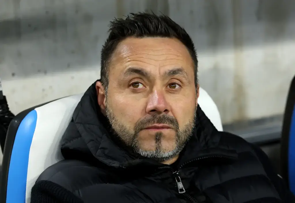 ‘He Has Never’ – Tottenham Legend Makes De Zerbi Point Roberto De Zerbi sits in his seat in the dugout