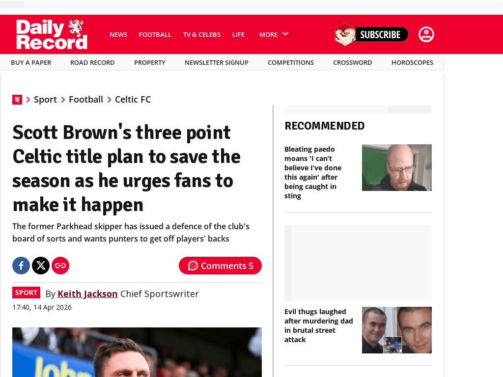 Scott Brown:“There are a lot of vultures out there on social media and podcasts who think they know how to run the club better. It’s as if people think Celtic can just go out and spend £20m on a player because the money is in the bank."