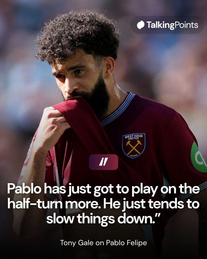 Pablo of West Ham United looks dejected during the Premier League match between West Ham United and Everton at London Stadium on April 25, 2026 in London, England.