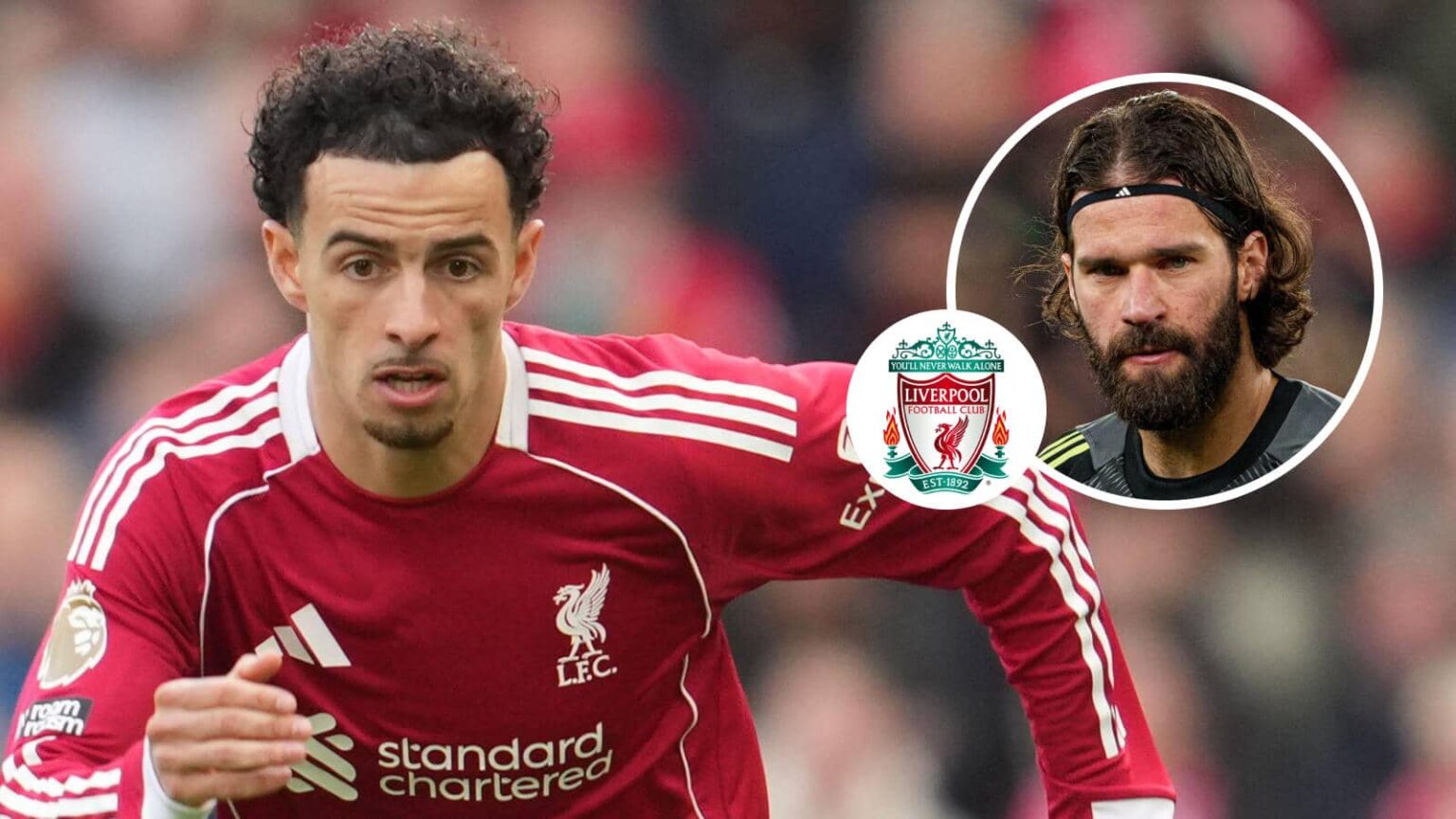 Curtis Jones, Liverpool badge and Alisson - copyright TEAMtalj