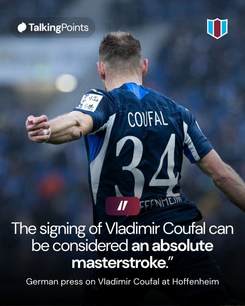 Vladimir Coufal of Hoffenheim in action during the Bundesliga match between TSG Hoffenheim and SC Freiburg at PreZero-Arena on February 14, 2026 in Sinsheim, Germany.