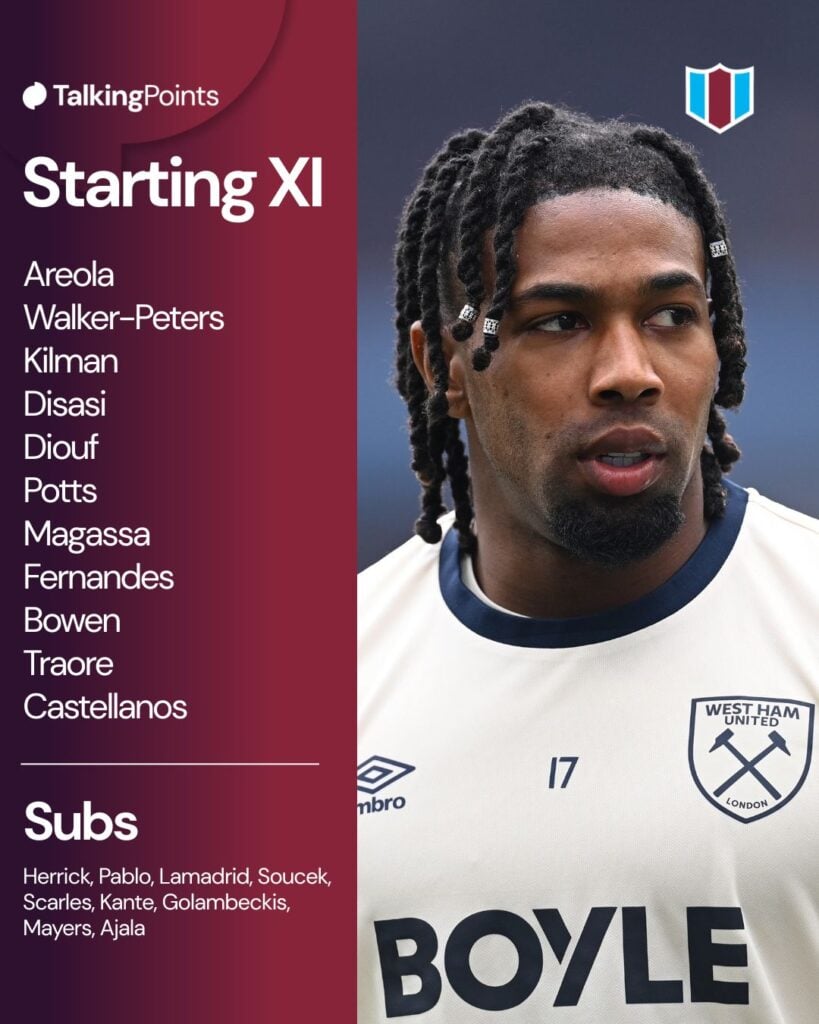Adama Traore of West Ham United during the Premier League match between Aston Villa and West Ham United at Villa Park on March 22, 2026 in Birmingham, England.