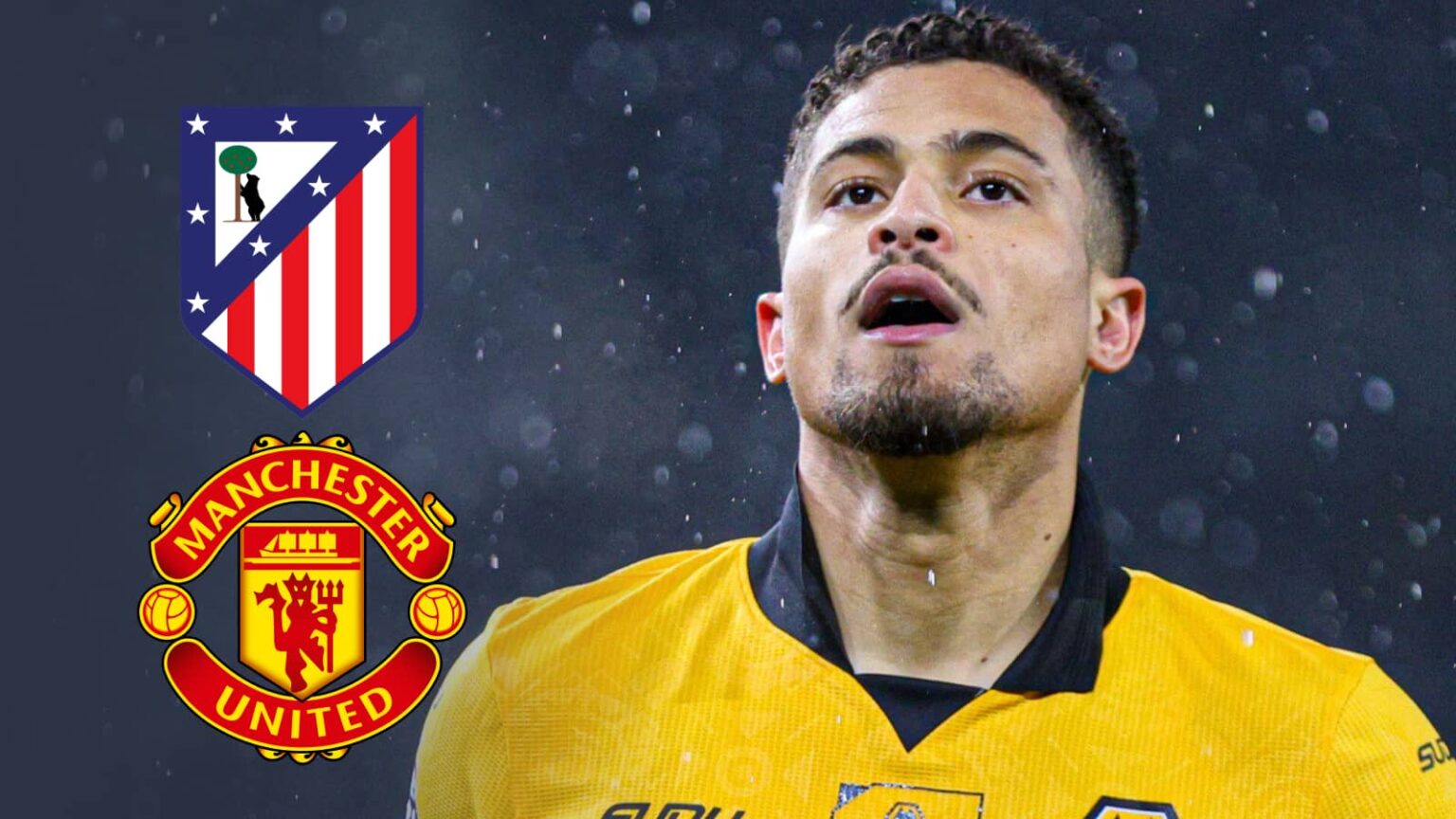 Wolves star Joao Gomes with Atletico Madrid and Man Utd badges