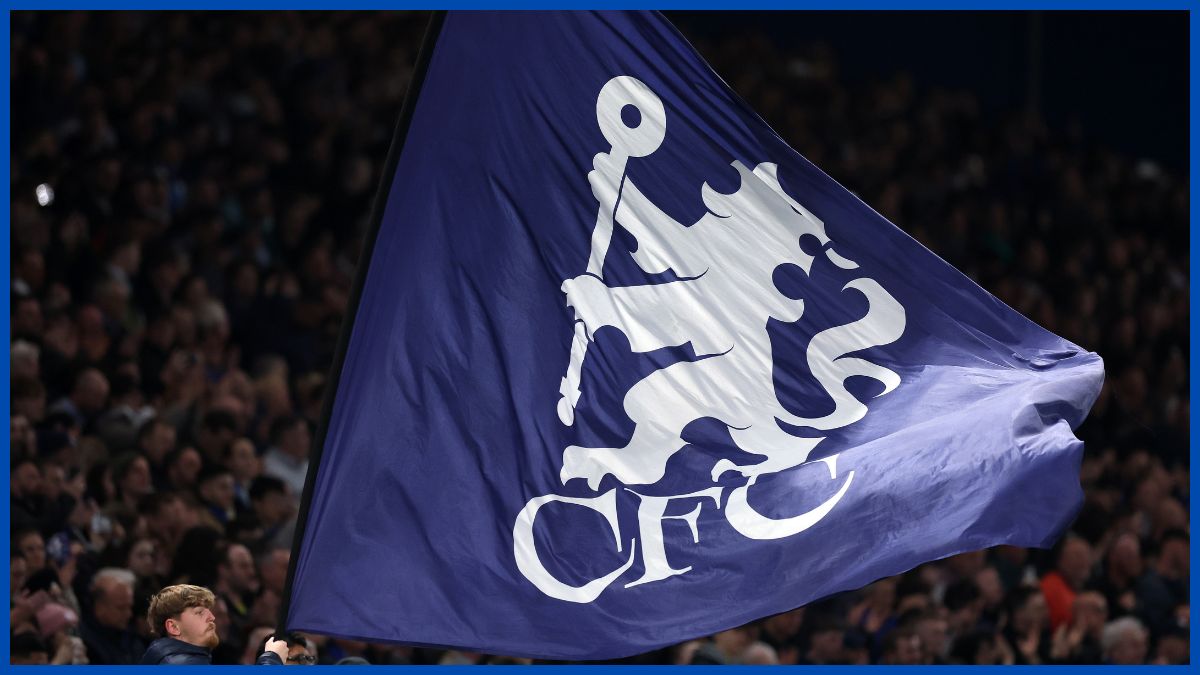 A flag flying at Stamford Bridge.