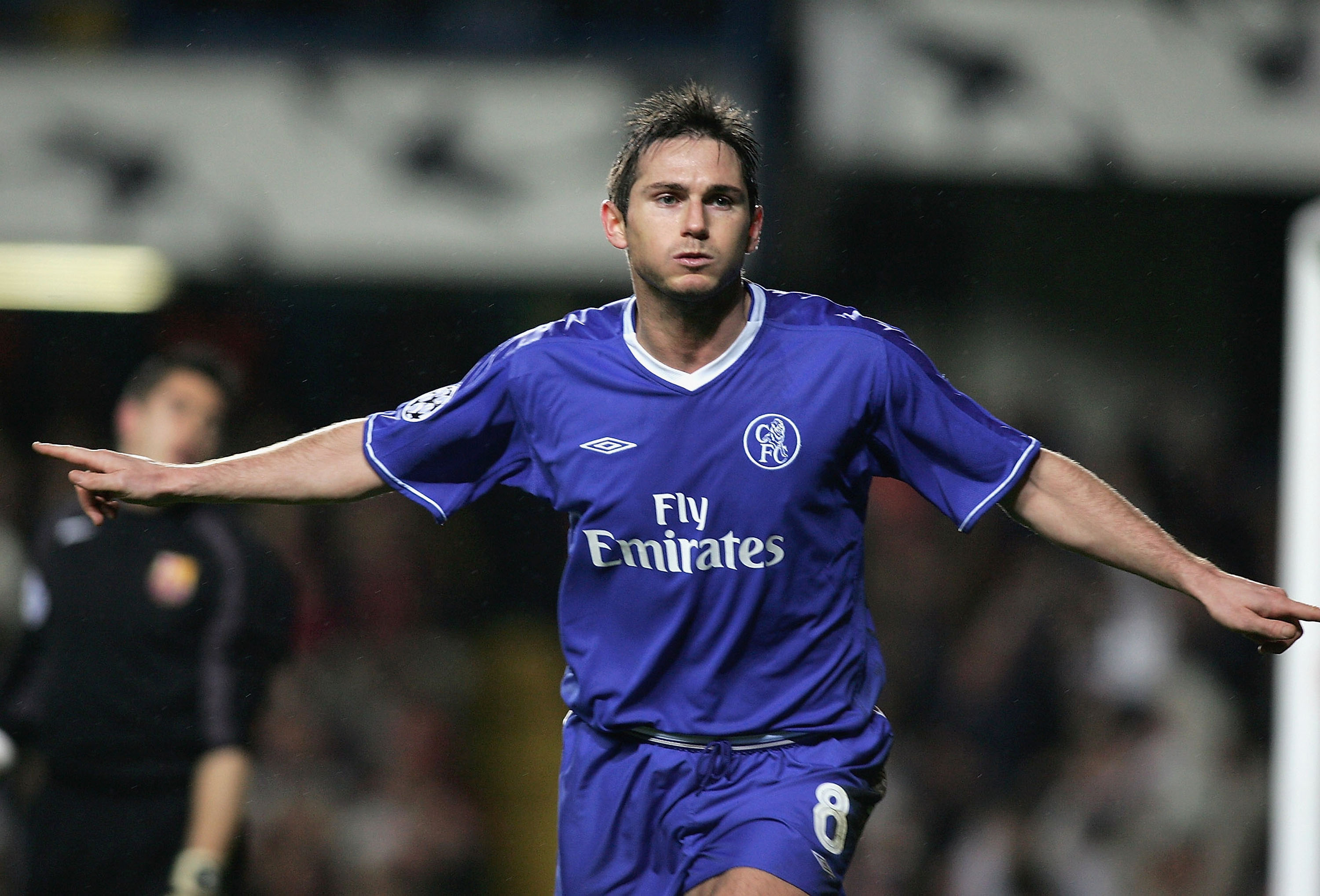 Frank Lampard celebrates after scoring for Chelsea against Barcelona in the Champions League in March 2005.