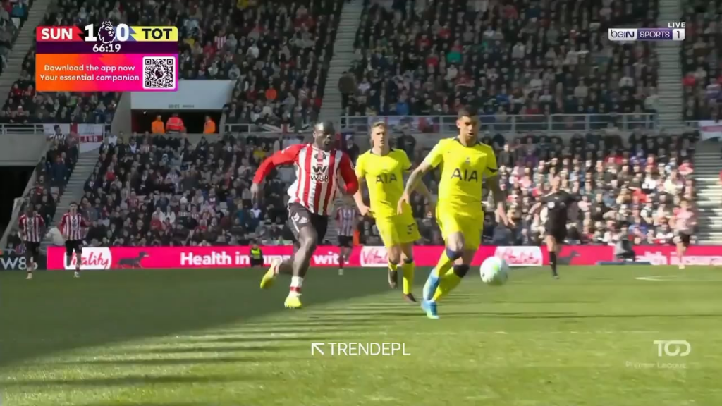 Brobbey (on a yellow) push on Romero 65' - no foul given (Romero injury happens here too)