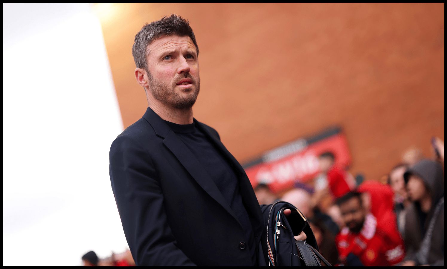 MANCHESTER, ENGLAND - APRIL 13: Michael Carrick, Manager of Manchester United, arrives at the stadium prior to the Premier League match between Manchester United and Leeds United at Old Trafford on April 13, 2026 in Manchester, England.