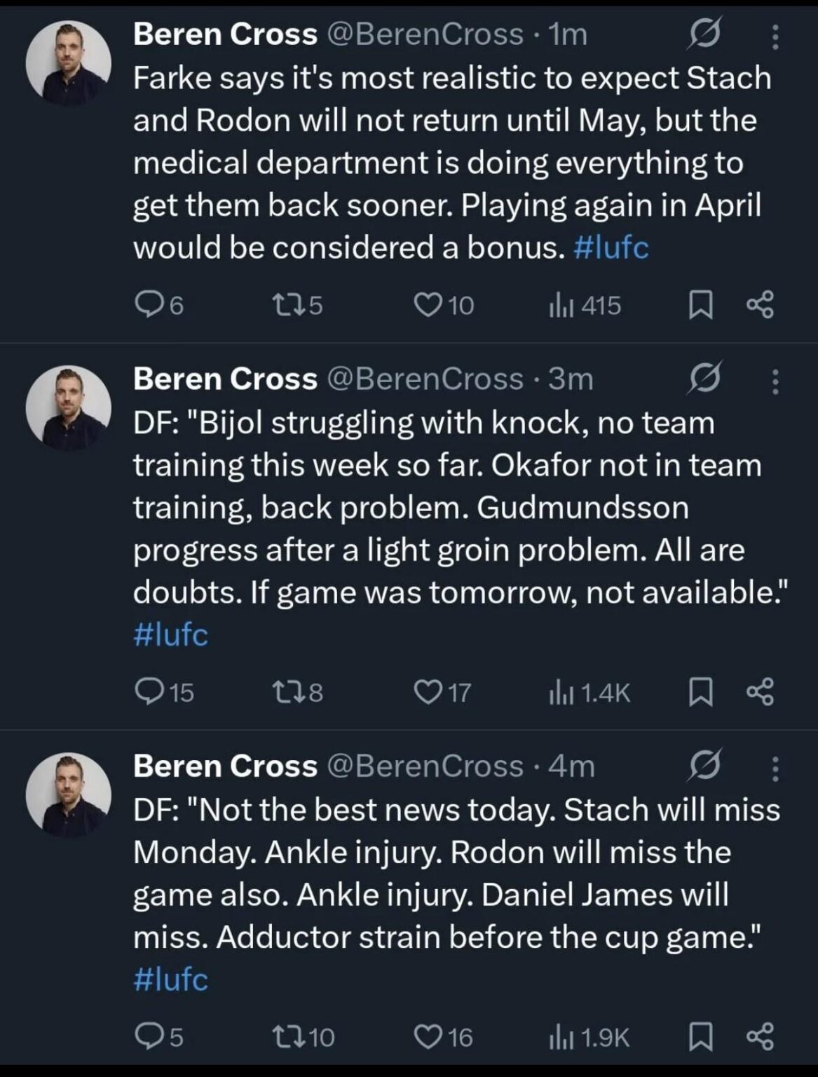 Leeds injuries - Rodon or Stach out for game on Monday