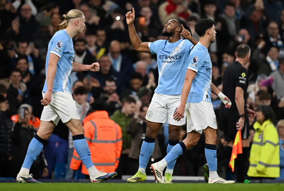 Antoine Semenyo celebrates scoring for Manchester City