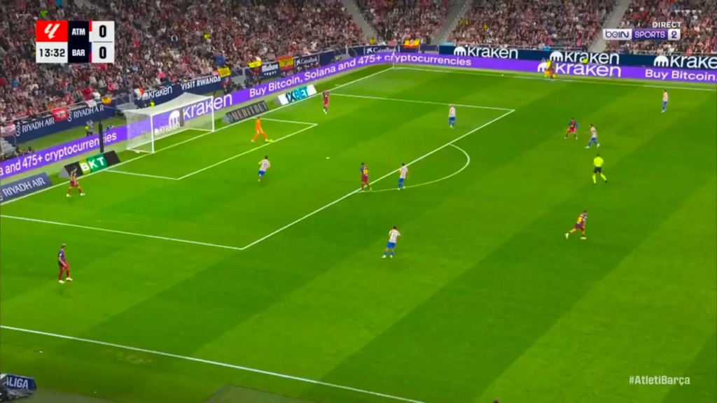 Lamine nutmegs an Atletico defender and plays a beautiful trivela to Fermin