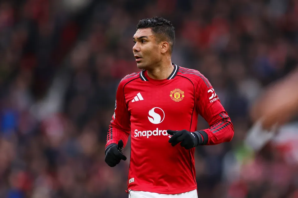 Casemiro of Manchester United looks on during the Premier League match between Manchester United and Aston Villa