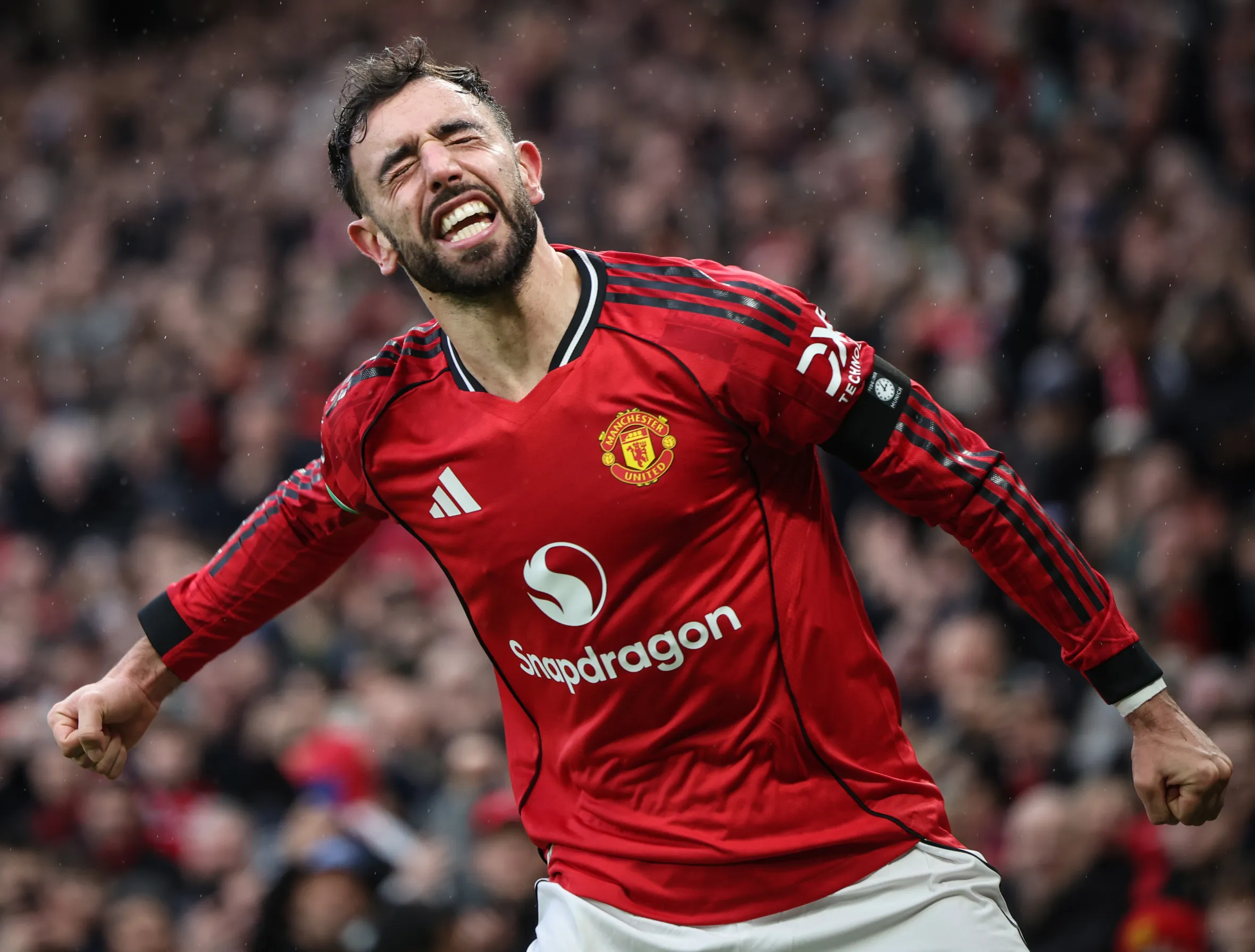 Bruno Fernandes celebrates scoring a goal.