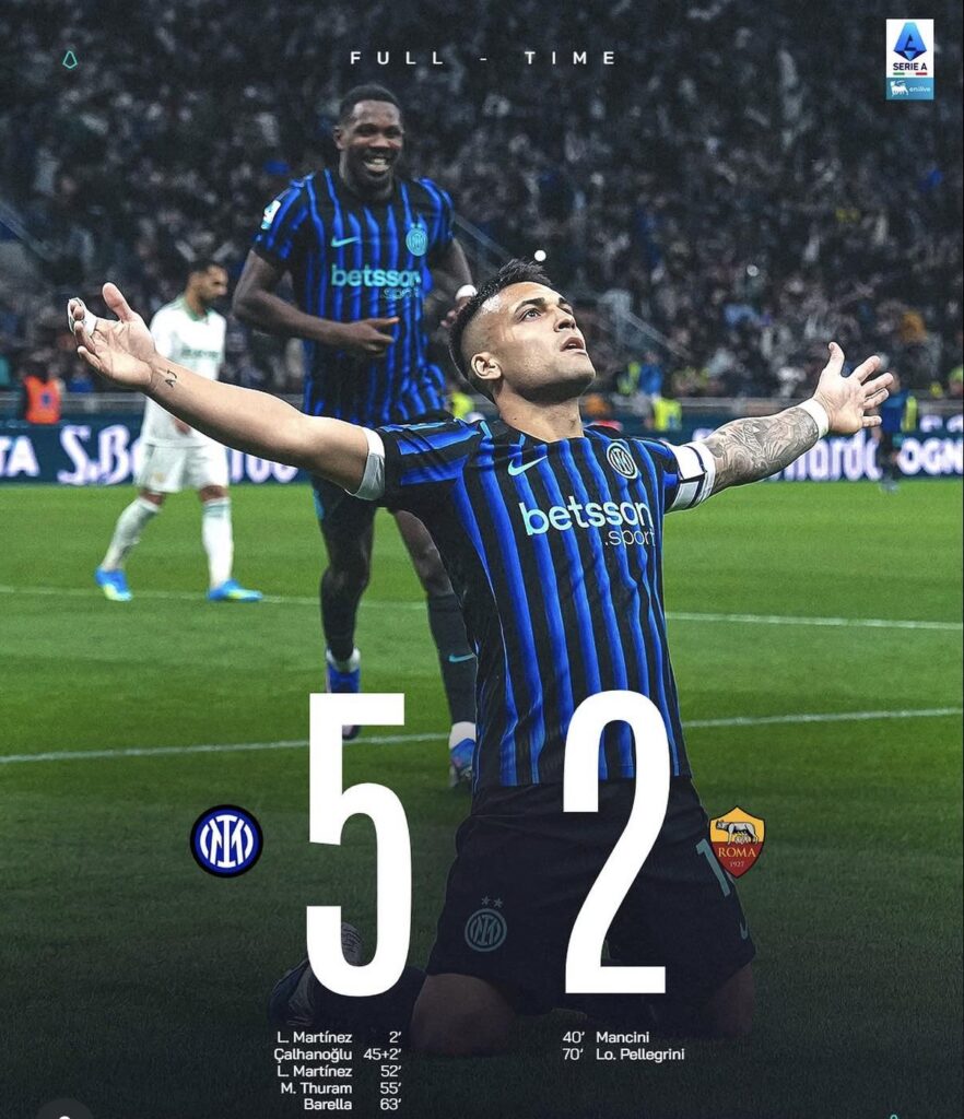 Inter 5-2 Roma. Some great goals and brace for Lautaro. Great game.