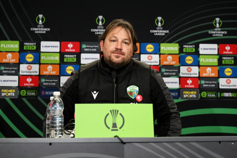 Craig Harrison, Head Coach of The New Saints speaks to the media in a post match press conference after the UEFA Conference League 2024/25 
