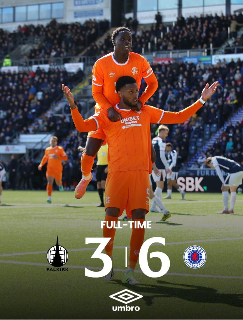 Full Time Result: Falkirk 3 Rangers 6
