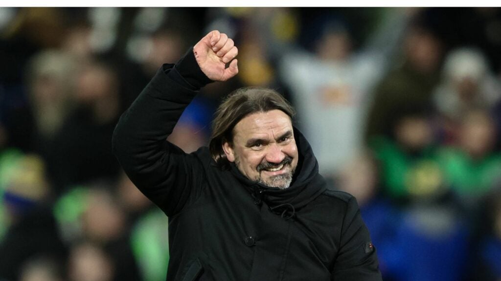 Daniel Farke at Leeds United pumping his fist in the air