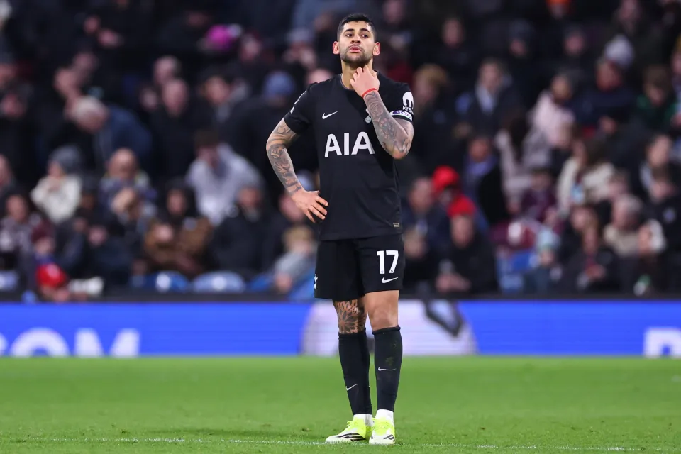 A dejected Cristian Romero of Tottenham Hotspur during the Premier League match between Burnley and Tottenham Hotspur