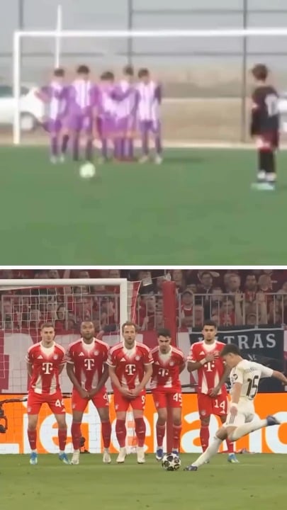 Arda Guler's freekick goal against Bayern is almost identical to one where he scored 9 years ago