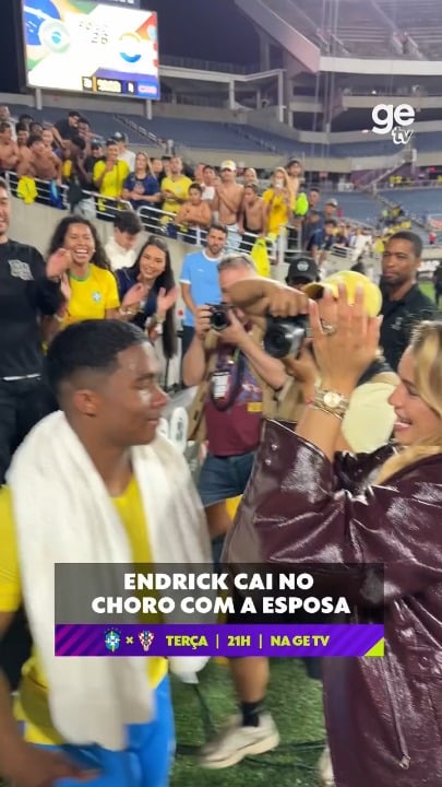 Endrick celebrating with his wife after game winning performance