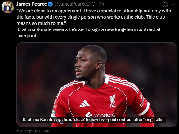 [Pearce & Joyce] Ibrahima Konate reveals he's set to sign a new long-term contract at Liverpool.