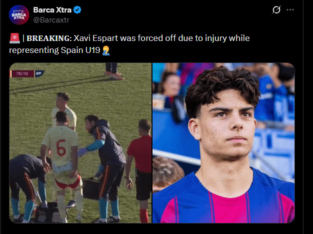 Xavi Espart was forced off due to injury while representing Spain U19