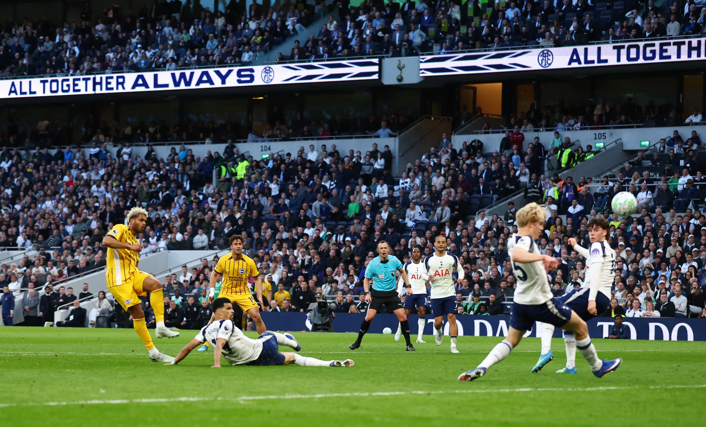 Brighton & Hove Albion's Georginio Rutter scoring his second goal against Tottenham Hotspur.