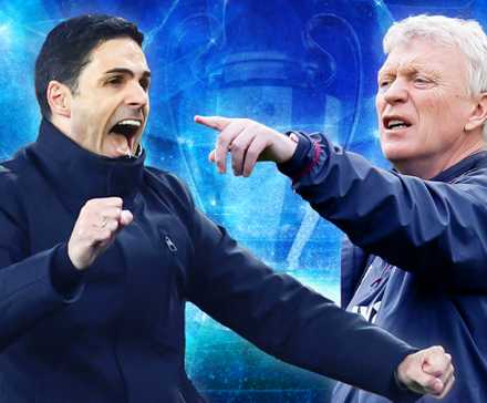 Arsenal's Mikel Arteta and West Ham's David Moyes.