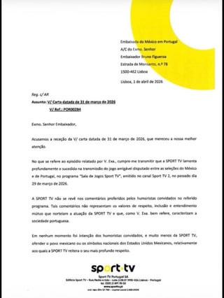 Sport TV pede desculpa à Embaixada do México