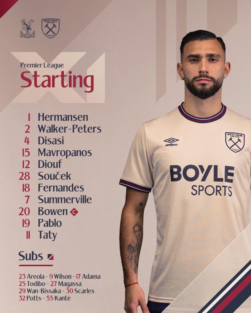 Line up for Palace : unchanged eleven