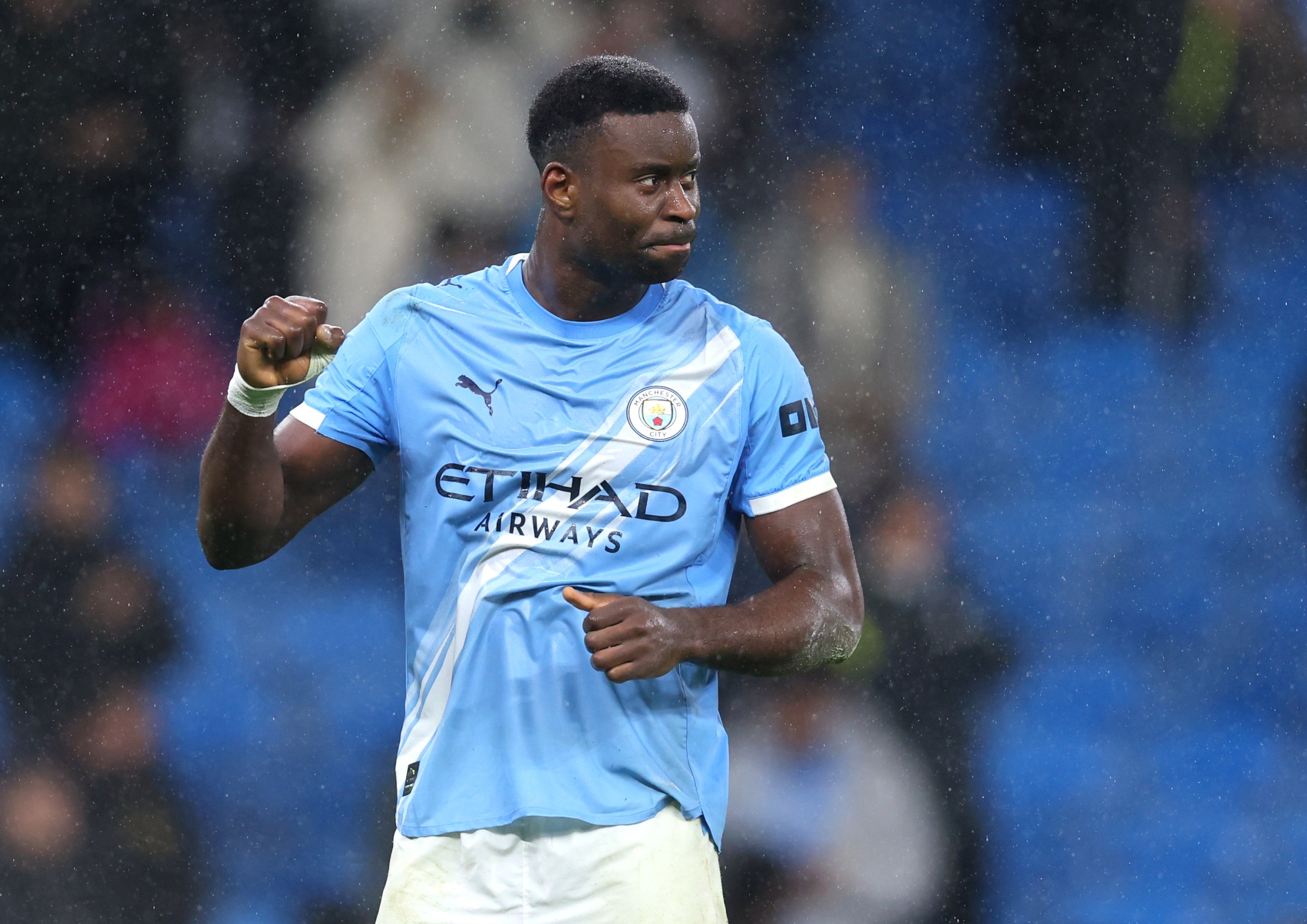 MANCHESTER, ENGLAND - FEBRUARY 11: Marc Guehi of Manchester City reacts after the Premier League match between Manchester City and Fulham at Etihad Stadium on February 11, 2026 in Manchester, England. (Photo by Molly Darlington/Copa/Getty Images)