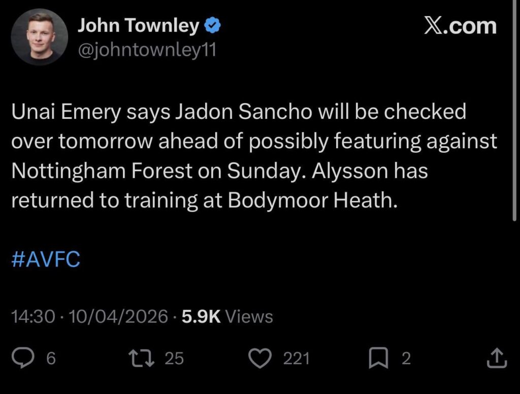 Sancho is potentially available for Sunday, Alysson is also back in training.