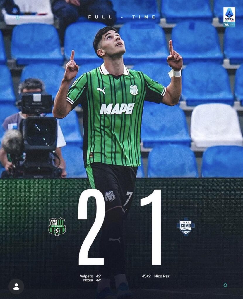 Como lose 3 crucial points away to Sassuolo. Big blow to Como’s CL ambitions.