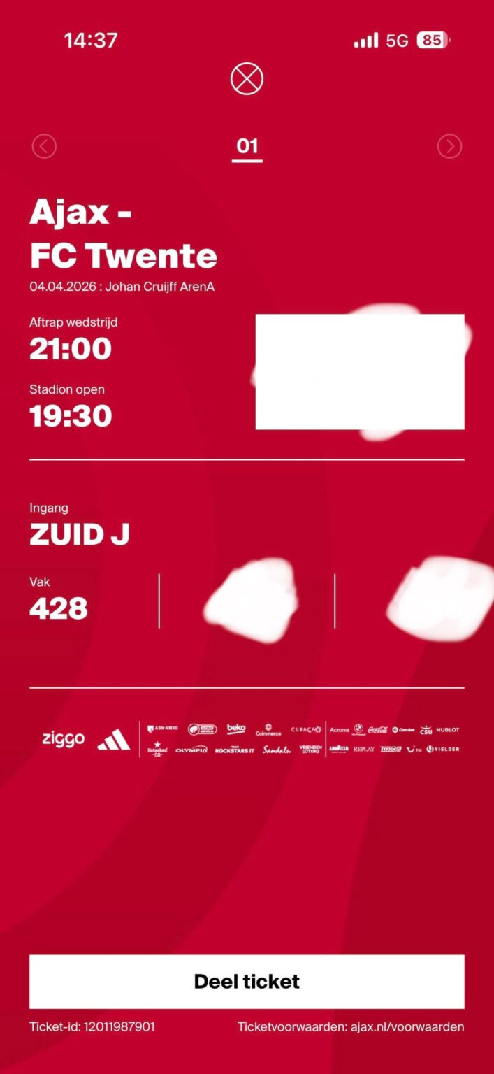 Ajax - FC Twente ticket for sale