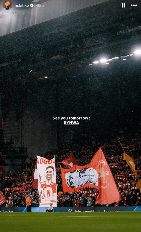 Hugo Ekitike on Instagram Story "See you tomorrow #YNWA"